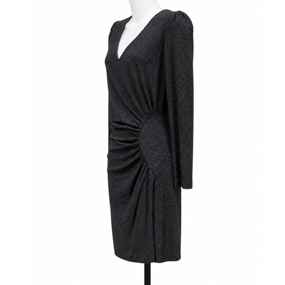 Liu Jo Milano Black Shimmer Jersey Lurex Ruched V-Neck Sheath Dress WA1227 J4018 - Picture 2 of 7